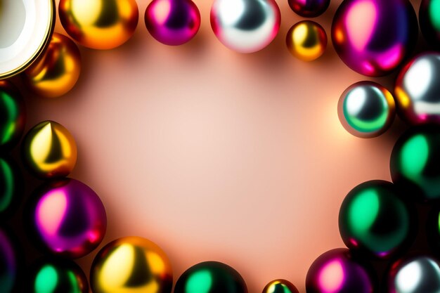 A frame of colorful balls on a pink background