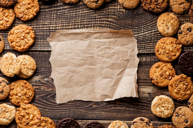 frame of Delicious cookies flat lay