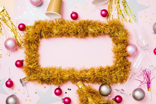 Free photo frame from tinsel with baubles