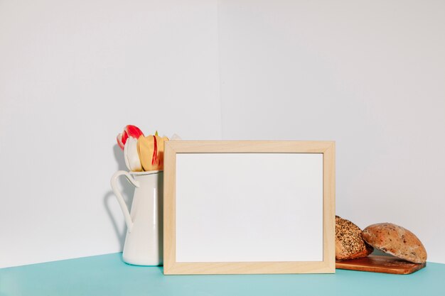 Frame in front of flowers and buns