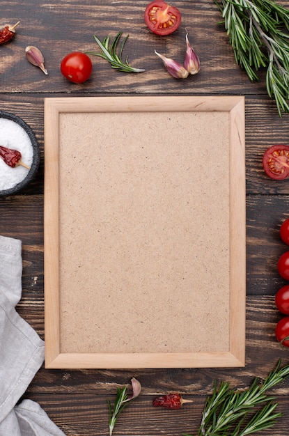 Frame of healthy ingredients on table