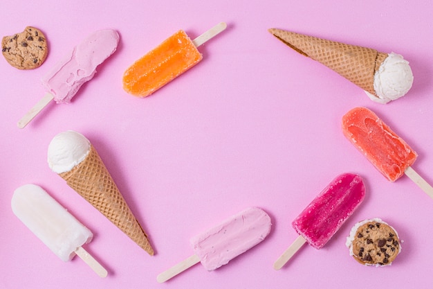 복사 공간으로 만든 아이스 아이스크림의 프레임