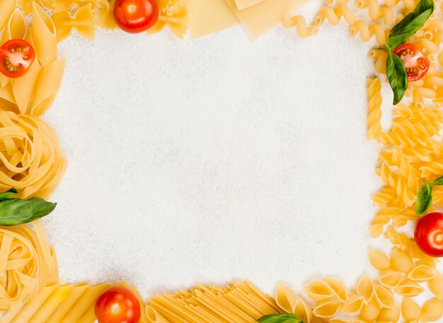 Frame of italian pasta on table