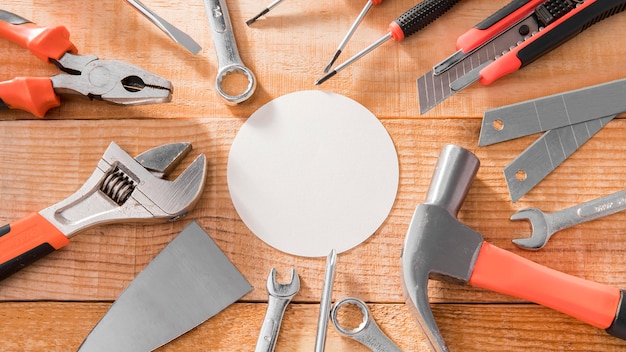 Frame of mechanical tools on floor