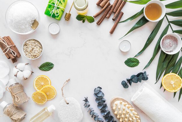 Frame of natural cosmetics on desk