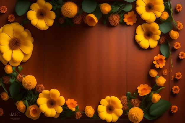 Free photo a frame of orange flowers with the word marigold on it