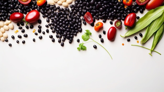 Free photo frame of organic food fresh raw vegetables with black beans generative ai