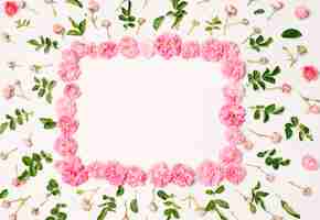 Free photo frame of pink blooms between set of beautiful flowers and leaves