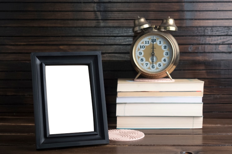 Free Photo frame template next to books