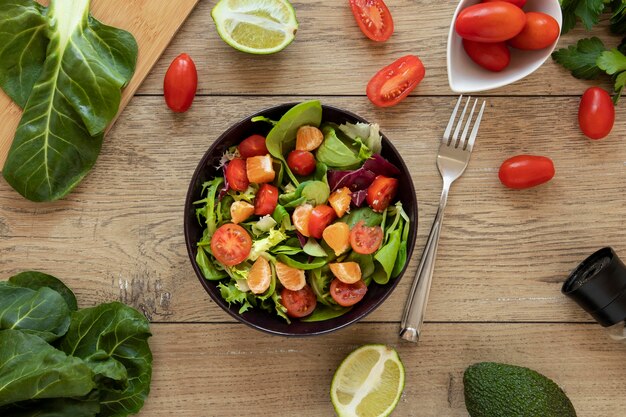 Frame of vegetables and salad