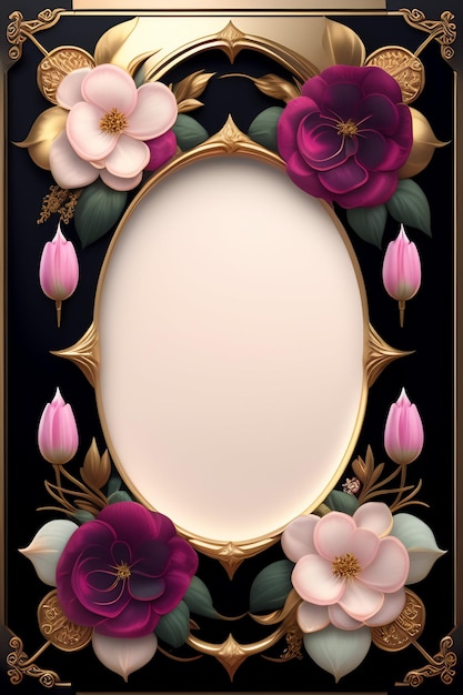 Free photo a frame with flowers and a gold border.