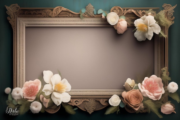 A frame with flowers on it