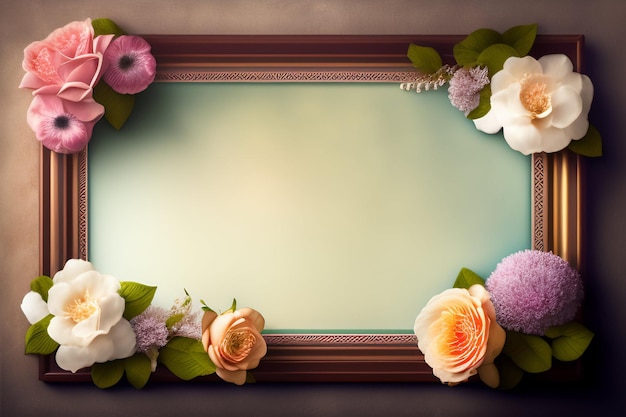 A frame with flowers on it