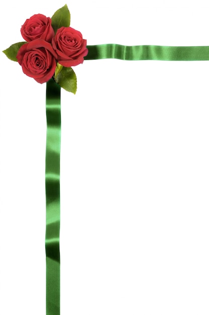 Free photo frame with green ribbon and red flowers