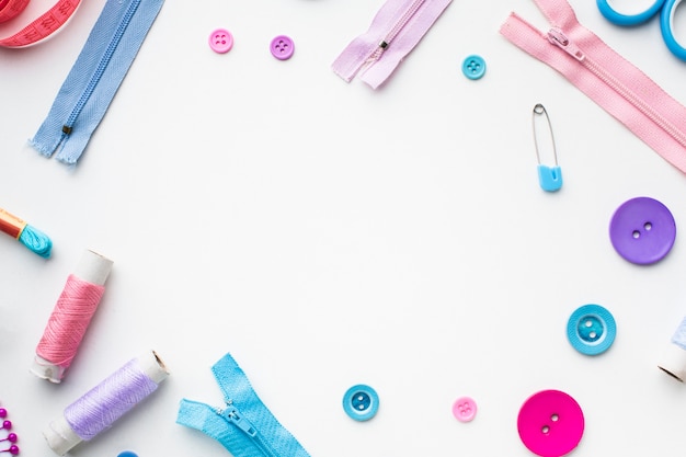 Frame with haberdashery colourful accessories