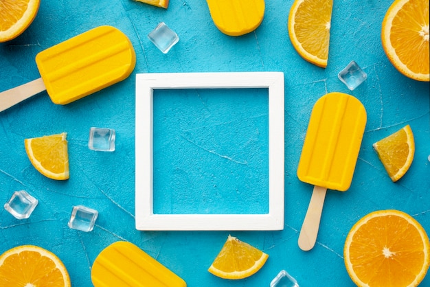 Frame with ice cream with orange flavour