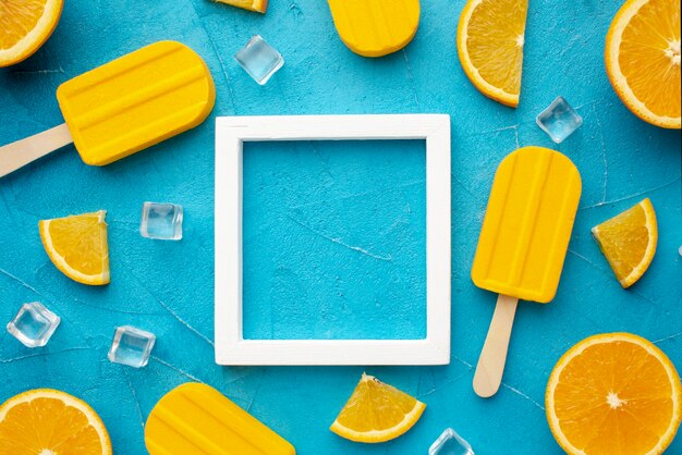 Frame with ice cream with orange flavour