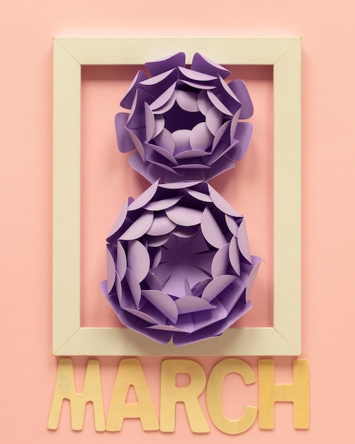 Free photo frame with paper flowers and month for women's day