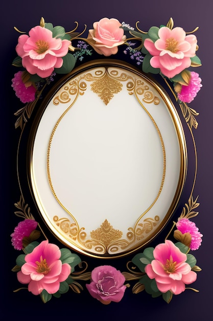 A frame with pink flowers on it