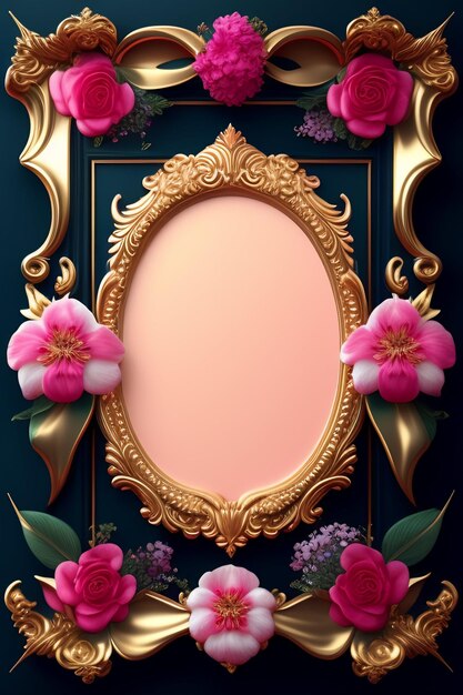 A frame with pink flowers on it