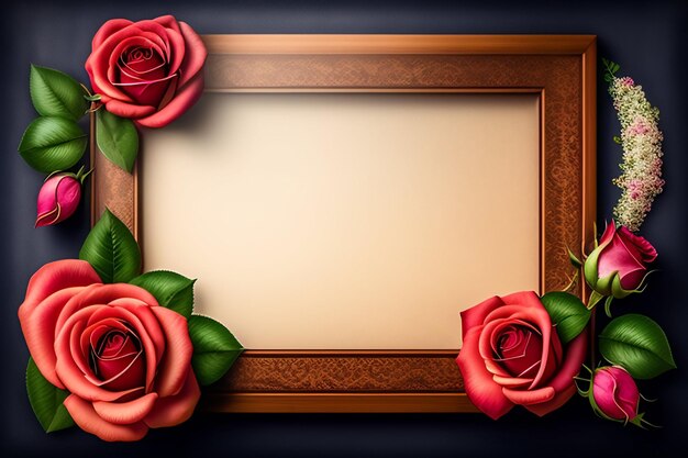 A frame with red roses on it