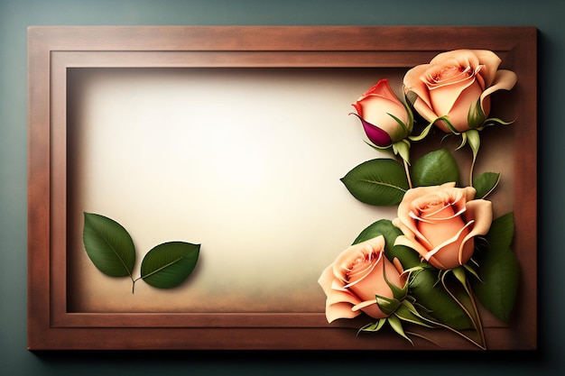 Free photo a frame with roses and leaves on it
