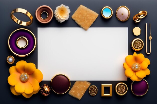 A frame with various items including a candle, a candle, and a candle.