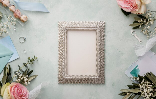 frame with wedding decorations beside