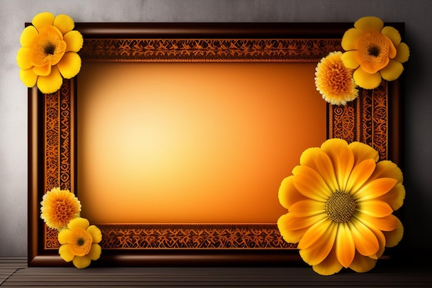 A frame with yellow flowers on it