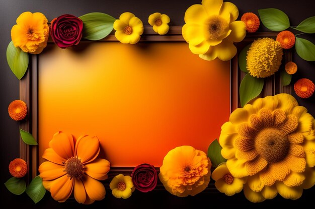 A frame with yellow flowers on it