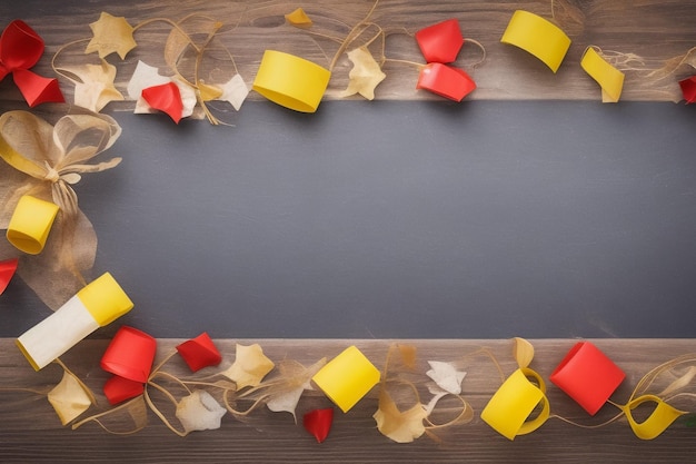 Free photo a frame with yellow and red and orange paper lanterns and a black background