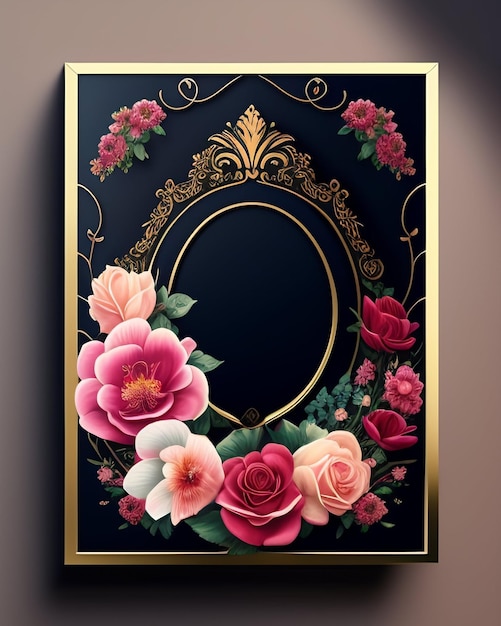 A framed picture of flowers and a gold frame with a gold border.