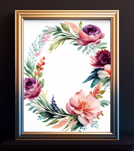 Free photo a framed picture of flowers with a gold frame on the bottom.