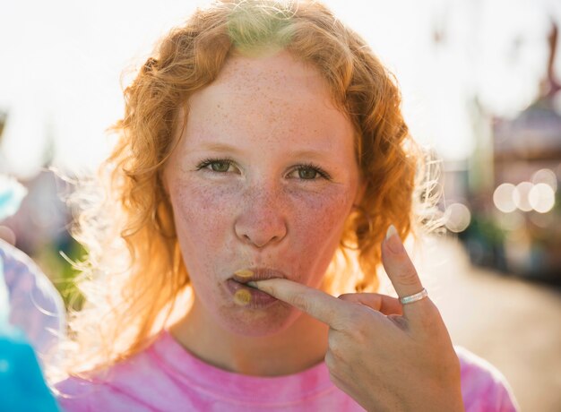 Freckles beautiful woman portrait