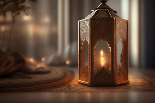 Free Photo Background Ramadan Kareem Eid Mubarak Royal Moroccan Lamp Mosque with Fireworks