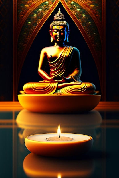 Free photo Gautum Buddha Vesak Purnima Statue Symbol of Peace Background