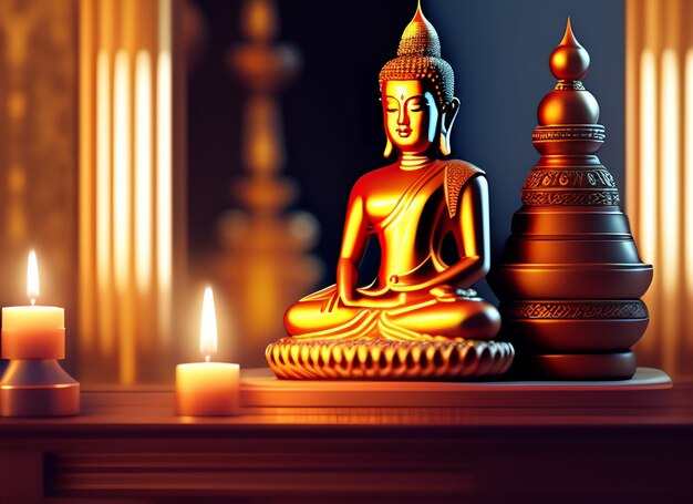 Free photo Gautum Buddha Vesak Purnima Statue Symbol of Peace Background