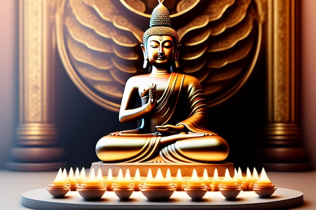 Free photo Gautum Buddha Vesak Purnima Statue Symbol of Peace Background