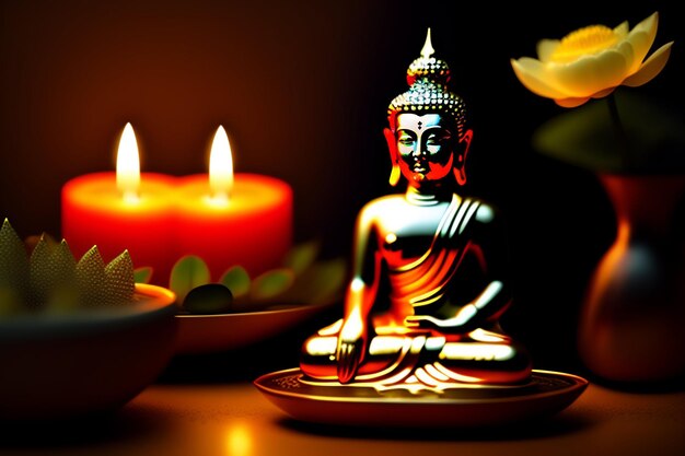 Free photo Gautum Buddha Vesak Purnima Statue Symbol of Peace Background