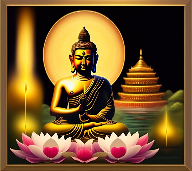 Free photo Gautum Buddha Vesak Purnima Statue Symbol of Peace Background