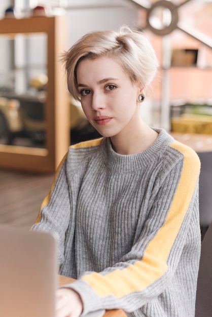 Freelancer concept with woman working with laptop