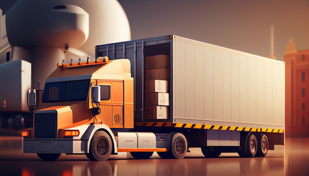 Freight transportation industry delivers cargo using trucks generative AI