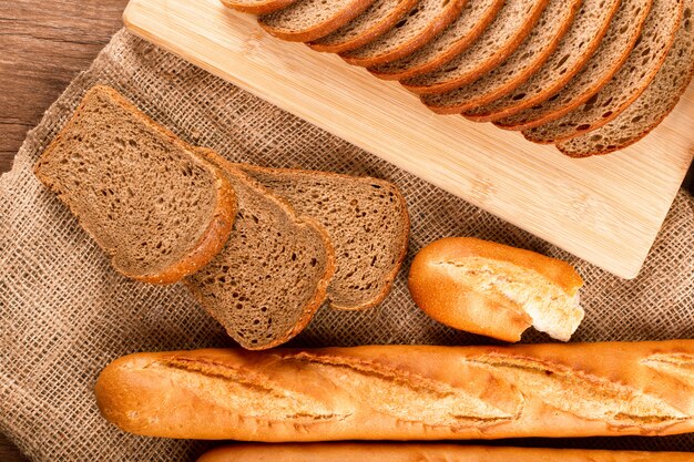 French baguette with slices of bread