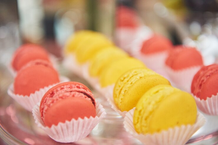 Free Photo french colorful macarons in wedding buffet