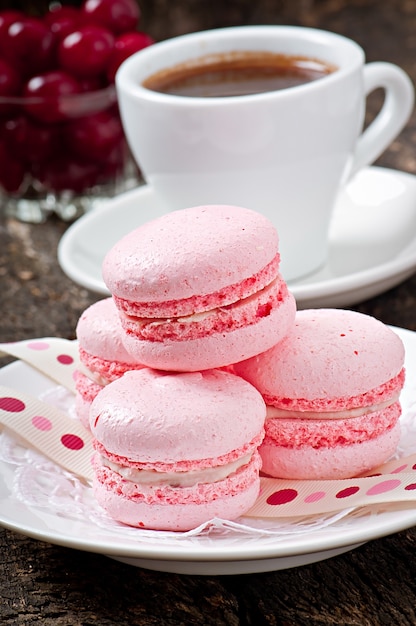 French colorful macaroons on a wooden