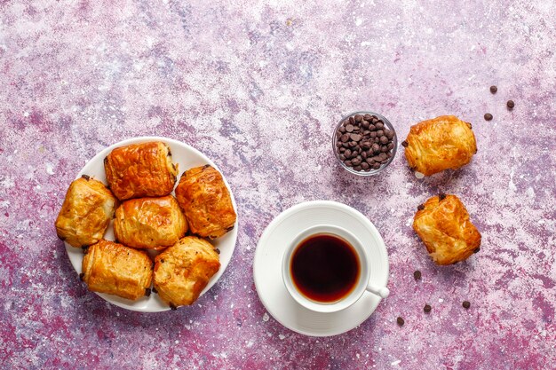 French croissants pain au chocolate.