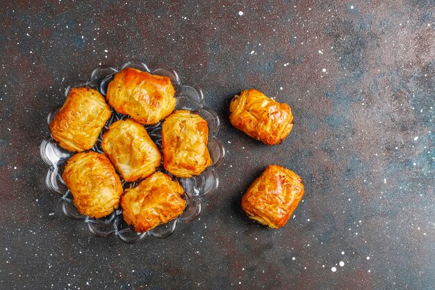 French croissants pain au chocolate.