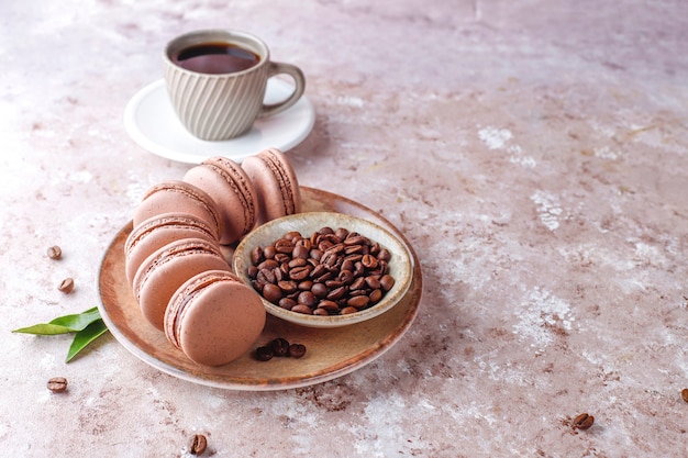 French macaroons with coffee beans.