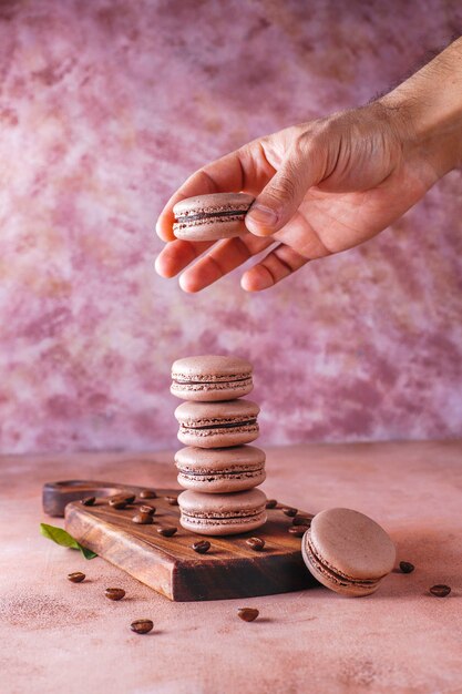 French macaroons with coffee beans.