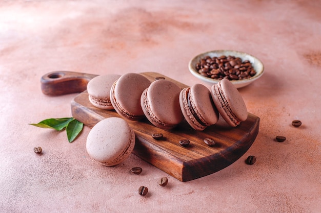 French macaroons with coffee beans.